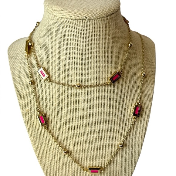 Gold Long Necklace with Pink Enamel by Sonoma NEW NWT 3/$25 - Picture 1 of 15